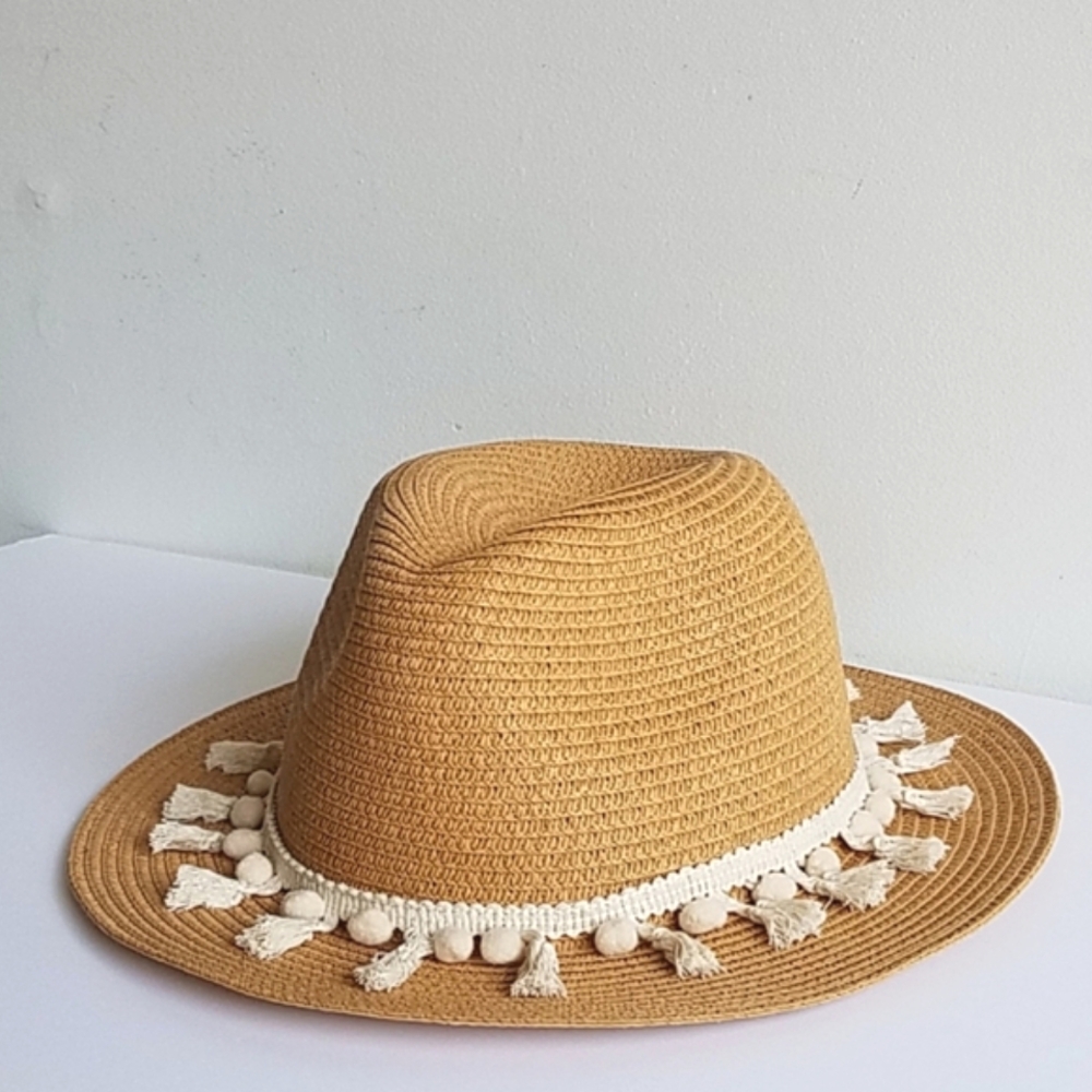 Straw Fedora Hat with Tassel Band - Picture 2 of 10